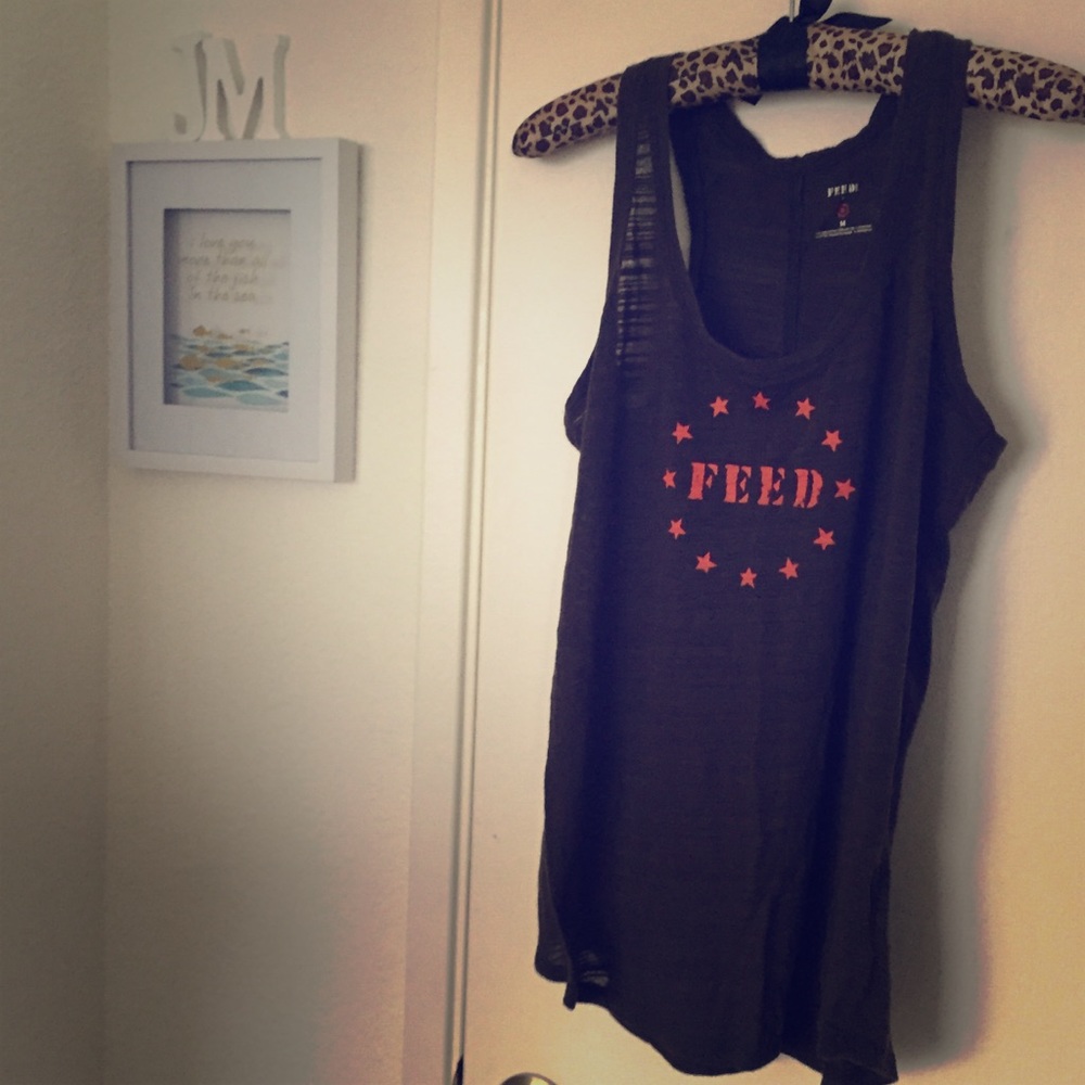 Feed racer back tank top forest green orange font